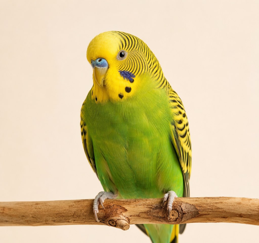 Green budgie on a cream background — UK bird health guides