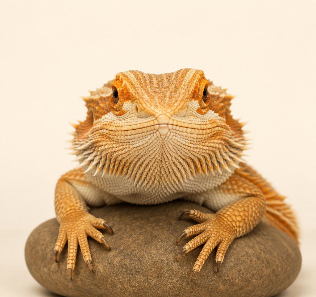 Bearded dragon on a cream background — UK reptile health guides